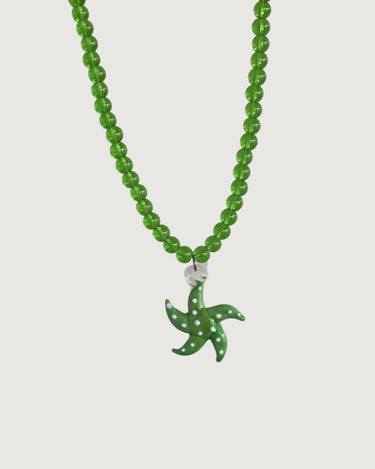 HANDMADE GLAZED STARFISH PENDANT NECKLACE - GREEN GLASS BEADS - STUDIO JO STORE